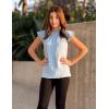Arshiner Girls Ruffle Short Sleeve Shirts Cute Summer Frill Neck Pleated Textured Blouse Tops(Light Blue)