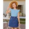 Arshiner Girls Ruffle Short Sleeve Shirts Cute Summer Frill Neck Pleated Textured Blouse Tops(Light Blue)