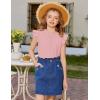 Arshiner Girls Ruffle Short Sleeve Shirts Cute Summer Frill Neck Pleated Textured Blouse Tops(Light Pink)