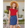 Arshiner Girls Ruffle Short Sleeve Shirts Cute Summer Frill Neck Pleated Textured Blouse Tops(Red)