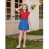 Arshiner Girls Ruffle Short Sleeve Shirts Cute Summer Frill Neck Pleated Textured Blouse Tops(Red)