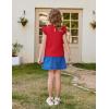 Arshiner Girls Ruffle Short Sleeve Shirts Cute Summer Frill Neck Pleated Textured Blouse Tops(Red)