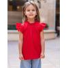 Arshiner Girls Ruffle Short Sleeve Shirts Cute Summer Frill Neck Pleated Textured Blouse Tops(Red)