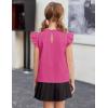 Arshiner Girls Ruffle Short Sleeve Shirts Cute Summer Frill Neck Pleated Textured Blouse Tops(Rose Red)