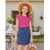 Arshiner Girls Ruffle Short Sleeve Shirts Cute Summer Frill Neck Pleated Textured Blouse Tops(Rose Red)