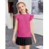 Arshiner Girls Ruffle Short Sleeve Shirts Cute Summer Frill Neck Pleated Textured Blouse Tops(Rose Red)