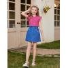 Arshiner Girls Ruffle Short Sleeve Shirts Cute Summer Frill Neck Pleated Textured Blouse Tops(Rose Red)