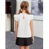 Arshiner Girls Ruffle Short Sleeve Shirts Cute Summer Frill Neck Pleated Textured Blouse Tops(White)