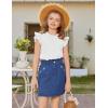 Arshiner Girls Ruffle Short Sleeve Shirts Cute Summer Frill Neck Pleated Textured Blouse Tops(White)