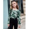 Arshiner Girls Shirt Casual Square Neck Long Sleeve Shirts Fall Winter Tunic Tops For Girls 5-12 Years(Camo)