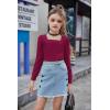 Arshiner Girls Shirt Casual Square Neck Long Sleeve Shirts Fall Winter Tunic Tops For Girls 5-12 Years(Maroon)