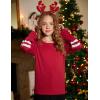Arshiner Girls Shirts Cotton Casual Basic Long Sleeve Crewneck Color Block Tunic Tee Tops Blouse(Red)