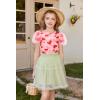 Arshiner Girls Shirts Mesh Puff Short Sleeves Blouse Crewneck Cute Print Summer Kids Tee Tops(Cute Heart)