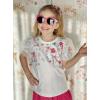 Arshiner Girls Shirts Mesh Puff Short Sleeves Blouse Crewneck Cute Print Summer Kids Tee Tops(Flowers)
