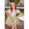 Arshiner Girls Shirts Mesh Puff Short Sleeves Blouse Crewneck Cute Print Summer Kids Tee Tops(Flowers)
