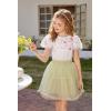 Arshiner Girls Shirts Mesh Puff Short Sleeves Blouse Crewneck Cute Print Summer Kids Tee Tops(Flowers)