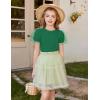 Arshiner Girls Shirts Mesh Puff Short Sleeves Blouse Crewneck Cute Print Summer Kids Tee Tops(Green)