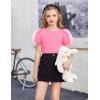 Arshiner Girls Shirts Mesh Puff Short Sleeves Blouse Crewneck Cute Print Summer Kids Tee Tops(Hot Pink)