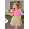 Arshiner Girls Shirts Mesh Puff Short Sleeves Blouse Crewneck Cute Print Summer Kids Tee Tops(Hot Pink)