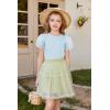 Arshiner Girls Shirts Mesh Puff Short Sleeves Blouse Crewneck Cute Print Summer Kids Tee Tops(Light Blue)