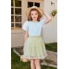 Arshiner Girls Shirts Mesh Puff Short Sleeves Blouse Crewneck Cute Print Summer Kids Tee Tops(Light Blue)