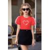 Arshiner Girls Shirts Mesh Puff Short Sleeves Blouse Crewneck Cute Print Summer Kids Tee Tops(Love Heart)