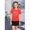 Arshiner Girls Shirts Mesh Puff Short Sleeves Blouse Crewneck Cute Print Summer Kids Tee Tops(Love Heart)