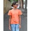 Arshiner Girls Shirts Mesh Puff Short Sleeves Blouse Crewneck Cute Print Summer Kids Tee Tops(Orange)