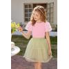 Arshiner Girls Shirts Mesh Puff Short Sleeves Blouse Crewneck Cute Print Summer Kids Tee Tops(Pink)
