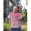Arshiner Girls Shirts Mesh Puff Short Sleeves Blouse Crewneck Cute Print Summer Kids Tee Tops(Pink Gradient)