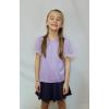 Arshiner Girls Shirts Mesh Puff Short Sleeves Blouse Crewneck Cute Print Summer Kids Tee Tops(Purple)