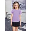 Arshiner Girls Shirts Mesh Puff Short Sleeves Blouse Crewneck Cute Print Summer Kids Tee Tops(Purple)