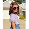 Arshiner Girls Shirts Mesh Puff Short Sleeves Blouse Crewneck Cute Print Summer Kids Tee Tops(Purple)