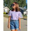 Arshiner Girls Shirts Mesh Puff Short Sleeves Blouse Crewneck Cute Print Summer Kids Tee Tops(Purple)