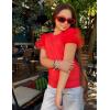 Arshiner Girls Shirts Mesh Puff Short Sleeves Blouse Crewneck Cute Print Summer Kids Tee Tops(Red)