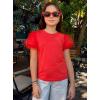Arshiner Girls Shirts Mesh Puff Short Sleeves Blouse Crewneck Cute Print Summer Kids Tee Tops(Red)