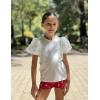 Arshiner Girls Shirts Mesh Puff Short Sleeves Blouse Crewneck Cute Print Summer Kids Tee Tops(White)