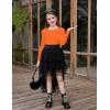 Arshiner Girls Shirts Puff Long Sleeve Shirts Casual Crewneck Tops Tunic Blouse(Orange)