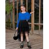 Arshiner Girls Shirts Puff Long Sleeve Shirts Casual Crewneck Tops Tunic Blouse(Royal Blue)