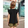 Arshiner Girls Shirts Ruffle Short Sleeve Summer Cute Casual Crewneck Tops Blouse Tee(Black)