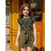 Arshiner Girls Shirts Ruffle Short Sleeve Summer Cute Casual Crewneck Tops Blouse Tee(Camo)