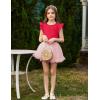 Arshiner Girls Shirts Ruffle Short Sleeve Summer Cute Casual Crewneck Tops Blouse Tee(Red)