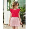 Arshiner Girls Shirts Ruffle Short Sleeve Summer Cute Casual Crewneck Tops Blouse Tee(Red)