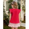 Arshiner Girls Shirts Ruffle Short Sleeve Summer Cute Casual Crewneck Tops Blouse Tee(Red)