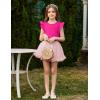 Arshiner Girls Shirts Ruffle Short Sleeve Summer Cute Casual Crewneck Tops Blouse Tee(Rose Red)