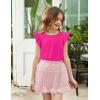 Arshiner Girls Shirts Ruffle Short Sleeve Summer Cute Casual Crewneck Tops Blouse Tee(Rose Red)