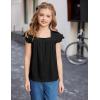 Arshiner Girls Shirts Short Sleeve Square Neck Summer Lace Openwork Pleated Tops Blouse Tunic(Black)