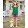Arshiner Girls Shirts Short Sleeve Square Neck Summer Lace Openwork Pleated Tops Blouse Tunic(Green)