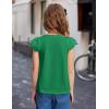 Arshiner Girls Shirts Short Sleeve Square Neck Summer Lace Openwork Pleated Tops Blouse Tunic(Green)