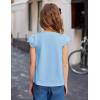 Arshiner Girls Shirts Short Sleeve Square Neck Summer Lace Openwork Pleated Tops Blouse Tunic(Light Blue)